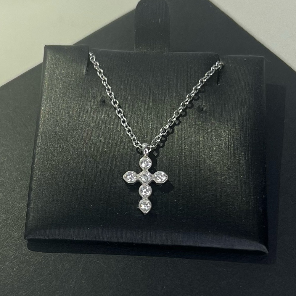 CZ Cross Necklace Platinum